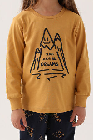 Rolypoly Climb Your Big Dreams Kahverengi Kız Çocuk Uzun Kol Pijama Takım