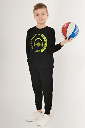 Rolypoly Find Your Freedom İn The Music Siyah Erkek Çocuk Eşofman Takımı