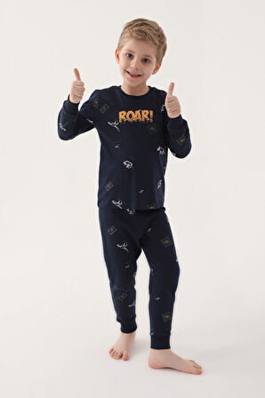 Rolypoly Roar Lacivert Erkek Çocuk Uzun Kol Pijama Takım