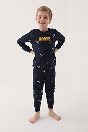Rolypoly Roar Lacivert Erkek Çocuk Uzun Kol Pijama Takım