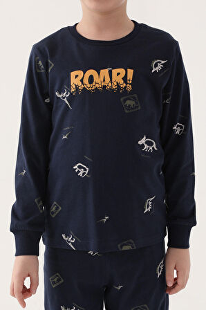 Rolypoly Roar Lacivert Erkek Çocuk Uzun Kol Pijama Takım