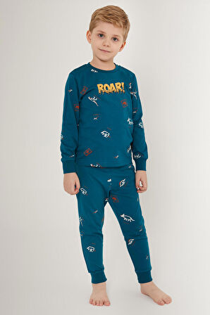 Rolypoly Roar Men Mavi Erkek Çocuk Uzun Kol Pijama Takım