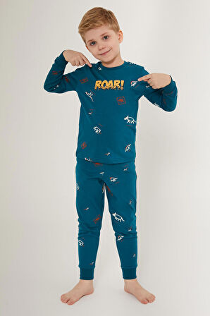 Rolypoly Roar Men Mavi Erkek Çocuk Uzun Kol Pijama Takım
