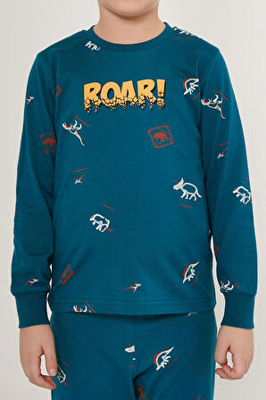 Rolypoly Roar Men Mavi Erkek Çocuk Uzun Kol Pijama Takım