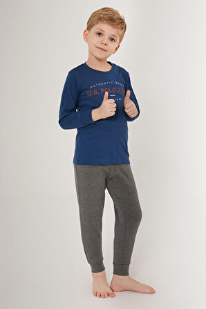 U.S. Polo Assn Shine 1890 Koyu Mavi Erkek Çocuk Uzun Kol Pijama Takım