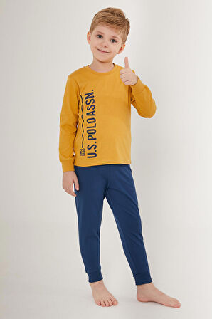 U.S. Polo Assn Ribbon Kahverengi Erkek Çocuk Uzun Kol Pijama Takım