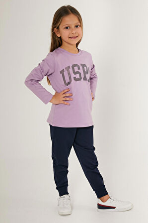 U.S. Polo Assn Scaly Lila Kız Çocuk Uzun Kol Pijama Takım