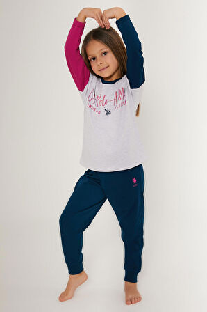Cute Gri Kız Çocuk Uzun Kol Pijama Takım