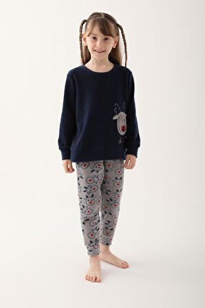 Arnetta Oh Deer Lacivert Kız Çocuk Uzun Kol Pijama Takım