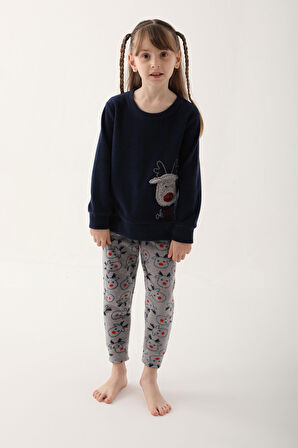 Arnetta Oh Deer Lacivert Kız Çocuk Uzun Kol Pijama Takım