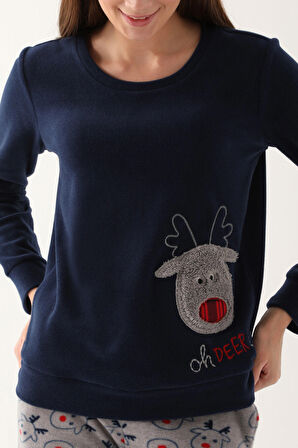 Arnetta Oh Deer Lacivert Kadın Uzun Kol Pijama Takım
