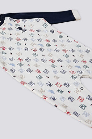 U.S. Polo Assn Garnili Çıtçıt Yaka  Krem Bebek Tulum