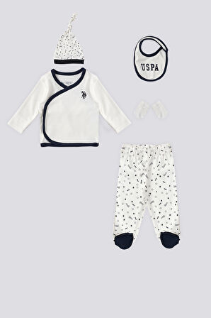 U.S. Polo Assn Krem Yıldız Detay Bebek 5Li Hastane Çıkış Seti