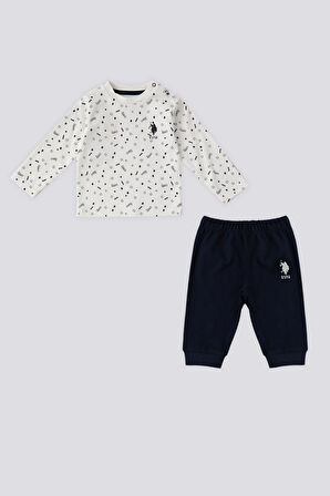 U.S. Polo Assn Krem Yıldız Desenli Bebek 2 Li Takım