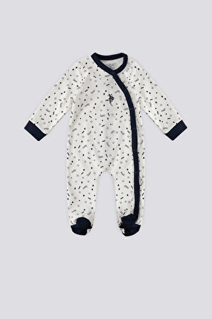 U.S. Polo Assn Yıldız Desen Çıtçıtlı Krem Bebek Tulum