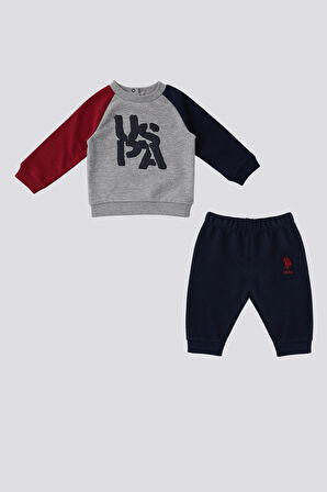 U.S. Polo Assn Gri Melanj Uspa Baskı Erkek Bebek 2 Li Takım