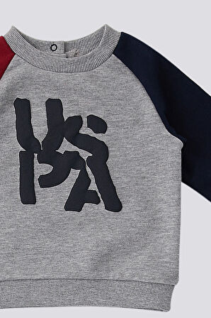 U.S. Polo Assn Gri Melanj Uspa Baskı Erkek Bebek 2 Li Takım