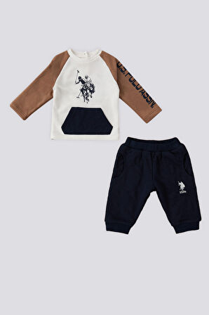 U.S. Polo Assn Krem Kanguru Cep Bebek 2 Li Takım