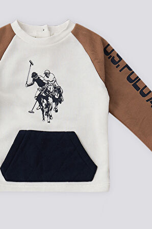 U.S. Polo Assn Krem Kanguru Cep Bebek 2 Li Takım