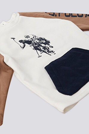 U.S. Polo Assn Krem Kanguru Cep Bebek 2 Li Takım