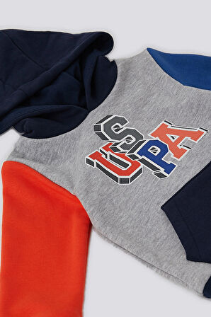U.S. Polo Assn Gri Melanj Kanguru Cep Kapüşonlu Bebek 2 Li Takım