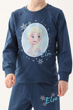 Frozen Koyu İndigo Kız Çocuk Uzun Kol Pijama Takım