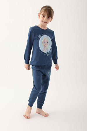 Frozen Koyu İndigo Kız Çocuk Uzun Kol Pijama Takım