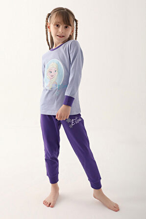 Frozen Açık İndigo Kız Çocuk Uzun Kol Pijama Takım