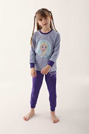 Frozen Açık İndigo Kız Çocuk Uzun Kol Pijama Takım