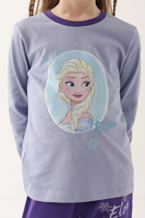 Frozen Açık İndigo Kız Çocuk Uzun Kol Pijama Takım