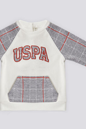 U.S. Polo Assn Krem Kanguru Cep Ekose Detay  Bebek 2Li Takım