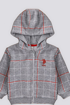 U.S. Polo Assn Gri Melanj Desenli Kapüşon Detay Bebek 3Lü Takım