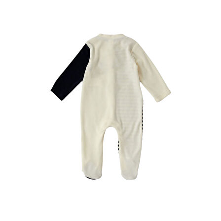 Ekru Şeritli Çıtçıt Detay Bebek Tulum
