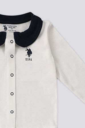 U.S. Polo Assn Krem Çıtçıtlı Gömlek Yaka Patikli Alt  Bebek 3Lü Takım