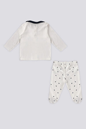 U.S. Polo Assn Krem Çıtçıtlı Gömlek Yaka Patikli Alt  Bebek 3Lü Takım