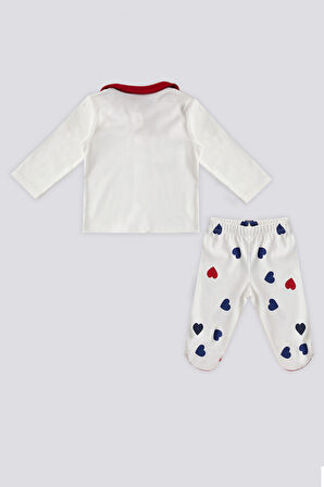 U.S. Polo Assn Ekru Çırçıtlı Kalp Desenli  Bebek 3Lü Takım
