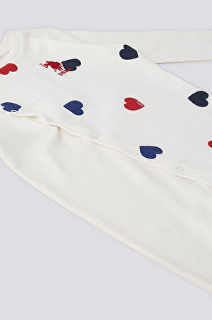 U.S. Polo Assn Ekru Kalp Desen Ön Çıtçıtlı Bebek Tulum