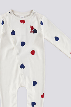 U.S. Polo Assn Ekru Kalp Desen Ön Çıtçıtlı Bebek Tulum