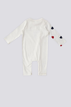 U.S. Polo Assn Ekru Kalp Desen Ön Çıtçıtlı Bebek Tulum