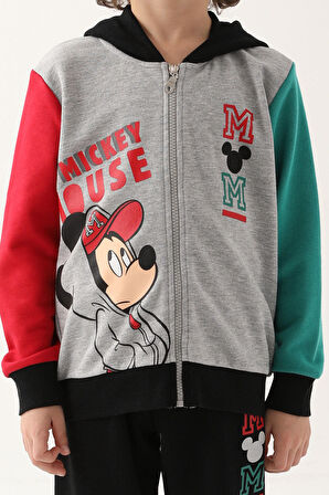 Mickey Mouse Gri Melanj Erkek Çocuk Eşofman Takımı
