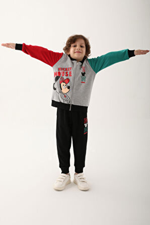 Mickey Mouse Gri Melanj Erkek Çocuk Eşofman Takımı