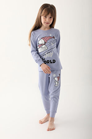 Snoopy Açık İndigo Kız Çocuk Uzun Kol Pijama Takım