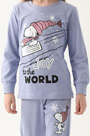 Snoopy Açık İndigo Kız Çocuk Uzun Kol Pijama Takım