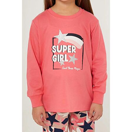 Rolypoly Super Girl Find Your Magic Pembe Kız Çocuk Uzun Kol Pijama Takım