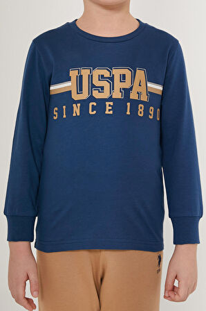 U.S. Polo Assn Thick Line Pattern Koyu Mavi Erkek Çocuk Uzun Kol Pijama Takım