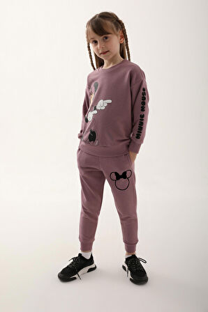 Minnie Mouse Dark Line Koyu Leylak Kız Çocuk Eşofman Takımı