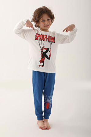 Spiderman Krem Erkek Çocuk Uzun Kol Pijama Takım
