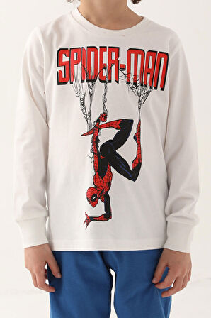Spiderman Krem Erkek Çocuk Uzun Kol Pijama Takım