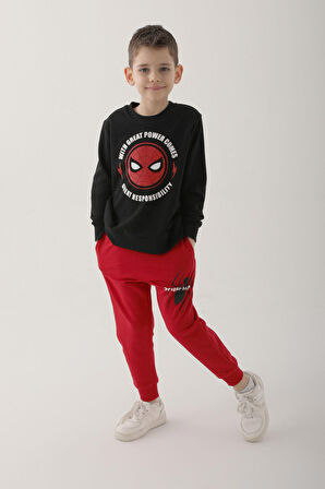 Spiderman Siyah Erkek Çocuk Eşofman Takımı