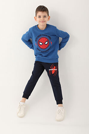 Spiderman Saks Mavi Erkek Çocuk Eşofman Takımı
